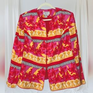 Vintage 90s Adrianna Papell 100% Silk‎ Tiger Lily Print Jacket Size 16